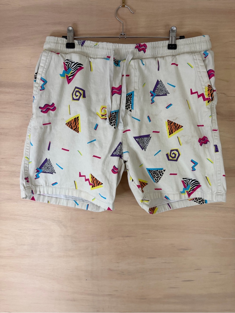 Men's white Athletic Shorts with Neon Geometric Print Size XL